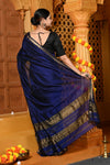 Gaurangi ~ Garbhreshmi Handloom Cotton Silk Saree with Sleek Golden Border in Exclusive Deep Blue - verymuchindian.com