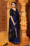 Gaurangi ~ Garbhreshmi Handloom Cotton Silk Saree with Sleek Golden Border in Exclusive Deep Blue - verymuchindian.com