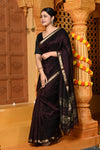 Gaurangi ~ Garbhresmi Handloom Cotton Silk Saree with Golden Border in Exclusive Brown - verymuchindian.com