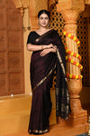 Gaurangi ~ Garbhresmi Handloom Cotton Silk Saree with Golden Border in Exclusive Brown - verymuchindian.com