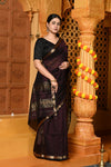 Gaurangi ~ Garbhresmi Handloom Cotton Silk Saree with Golden Border in Exclusive Brown - verymuchindian.com