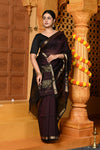 Gaurangi ~ Garbhresmi Handloom Cotton Silk Saree with Golden Border in Exclusive Brown - verymuchindian.com