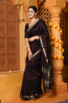 Gaurangi ~ Garbhresmi Handloom Cotton Silk Saree with Golden Border in Exclusive Brown - verymuchindian.com