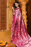 Gaurangi - Garden of Heritage – Handloom All Over Pure Silk Paithani Saree with Floral Handwork in Soft Pink - verymuchindian.com