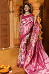 Gaurangi - Garden of Heritage – Handloom All Over Pure Silk Paithani Saree with Floral Handwork in Soft Pink - verymuchindian.com