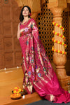 Gaurangi - Garden of Heritage – Handloom All Over Pure Silk Paithani Saree with Floral Handwork in Zari Pink (Shipping IN 90 Days) - verymuchindian.com
