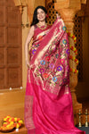 Gaurangi - Garden of Heritage – Handloom All Over Pure Silk Paithani Saree with Floral Handwork in Zari Pink (Shipping IN 90 Days) - verymuchindian.com
