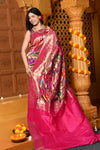Gaurangi - Garden of Heritage – Handloom All Over Pure Silk Paithani Saree with Floral Handwork in Zari Pink (Shipping IN 90 Days) - verymuchindian.com