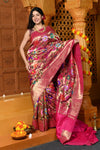 Gaurangi - Garden of Heritage – Handloom All Over Pure Silk Paithani Saree with Floral Handwork in Zari Pink (Shipping IN 90 Days) - verymuchindian.com
