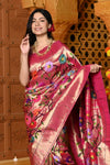 Gaurangi - Garden of Heritage – Handloom All Over Pure Silk Paithani Saree with Floral Handwork in Zari Pink (Shipping IN 90 Days) - verymuchindian.com