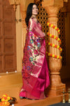 Gaurangi - Garden of Heritage – Handloom All Over Pure Silk Paithani Saree with Floral Handwork in Zari Pink (Shipping IN 90 Days) - verymuchindian.com