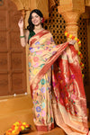 Gaurangi - Garden of Heritage – Handloom All Over Pure Silk Paithani Saree with Floral Handwork in Zari Yellow - verymuchindian.com