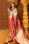 Gaurangi - Garden of Heritage – Handloom All Over Pure Silk Paithani Saree with Floral Handwork in Zari Yellow - verymuchindian.com