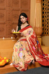 Gaurangi - Garden of Heritage – Handloom All Over Pure Silk Paithani Saree with Floral Handwork in Zari Yellow - verymuchindian.com