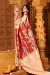Gaurangi - Garden of Heritage – Handloom All Over Pure Silk Paithani Saree with Floral Handwork in Zari Yellow - verymuchindian.com