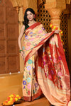 Gaurangi - Garden of Heritage – Handloom All Over Pure Silk Paithani Saree with Floral Handwork in Zari Yellow - verymuchindian.com