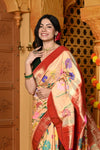 Gaurangi - Garden of Heritage – Handloom All Over Pure Silk Paithani Saree with Floral Handwork in Zari Yellow - verymuchindian.com