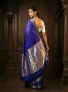 Gaurangi~ Handloom Cotton Silk Saree in Royal Indigo Blue with Elegant Silver Zari Border & Pallu - verymuchindian.com