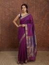 Gaurangi~ Handloom Cotton Silk Saree in Royal Purple with Elegant Silver Zari Border & Pallu - verymuchindian.com