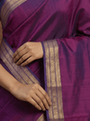 Gaurangi~ Handloom Cotton Silk Saree in Royal Purple with Elegant Silver Zari Border & Pallu - verymuchindian.com