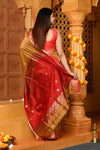 Gaurangi ~ Handloom Cotton Silk Saree with Gold Border in Exclusive Olive Yellow - verymuchindian.com