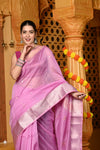 Gaurangi ~ Handloom Cotton Silk Saree with Golden and Silver Border in Exclusive Lavender - verymuchindian.com
