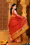 Gaurangi ~ Handloom Cotton Silk Saree with Golden Border in Exclusive Dual Tone Yellow Red - verymuchindian.com