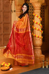 Gaurangi ~ Handloom Cotton Silk Saree with Golden Border in Exclusive Dual Tone Yellow Red - verymuchindian.com