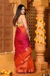 Gaurangi ~ Handloom Cotton Silk Saree with Golden Border in Exclusive Orange and Pink - verymuchindian.com