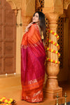 Gaurangi ~ Handloom Cotton Silk Saree with Golden Border in Exclusive Orange and Pink - verymuchindian.com