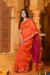 Gaurangi ~ Handloom Cotton Silk Saree with Golden Border in Exclusive Orange and Pink - verymuchindian.com