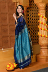 Gaurangi ~ Handloom Cotton Silk Saree with Golden Border in Exclusive Rich Blue - verymuchindian.com