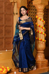 Gaurangi ~ Handloom Cotton Silk Saree with Golden Border in Exclusive Rich Blue - verymuchindian.com