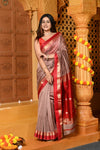 Gaurangi ~ Handloom Cotton Silk Saree with Golden Border in Exclusive Slake with Red - verymuchindian.com