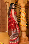 Gaurangi ~ Handloom Cotton Silk Saree with Golden Border in Exclusive Slake with Red - verymuchindian.com