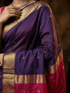 Gaurangi ~ Handloom Cotton Silk Saree with Golden Border in Exclusive Violet with Pink Pallu - verymuchindian.com