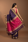 Gaurangi ~ Handloom Cotton Silk Saree with Golden Border in Exclusive Violet with Pink Pallu - verymuchindian.com