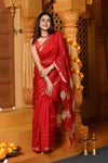 Gaurangi ~ Handloom Cotton Silk Saree with Sleek Designer Border in Red - verymuchindian.com