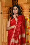 Gaurangi ~ Handloom Cotton Silk Saree with Sleek Designer Border in Red - verymuchindian.com