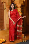 Gaurangi ~ Handloom Cotton Silk Saree with Sleek Designer Border in Red - verymuchindian.com
