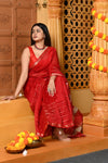 Gaurangi ~ Handloom Cotton Silk Saree with Sleek Designer Border in Red - verymuchindian.com