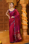 Gaurangi ~ Handloom Cotton Silk Saree with Sleek Golden Border in Exclusive Maroon - verymuchindian.com