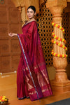 Gaurangi ~ Handloom Cotton Silk Saree with Sleek Golden Border in Exclusive Maroon - verymuchindian.com