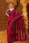 Gaurangi ~ Handloom Cotton Silk Saree with Sleek Golden Border in Exclusive Maroon - verymuchindian.com