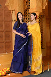 Gaurangi ~ Handloom Cotton Silk Saree with Sleek Golden Border in Exclusive Royal Blue - verymuchindian.com