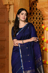 Gaurangi ~ Handloom Cotton Silk Saree with Sleek Golden Border in Exclusive Royal Blue - verymuchindian.com