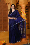 Gaurangi ~ Handloom Cotton Silk Saree with Sleek Golden Border in Exclusive Royal Blue - verymuchindian.com