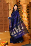 Gaurangi ~ Handloom Cotton Silk Saree with Sleek Golden Border in Exclusive Royal Blue - verymuchindian.com