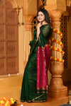 Gaurangi ~ Handloom Cotton Silk Saree with Sleek Golden Border in Exclusive Royal Green Pink - verymuchindian.com