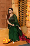 Gaurangi ~ Handloom Cotton Silk Saree with Sleek Golden Border in Exclusive Royal Green Pink - verymuchindian.com